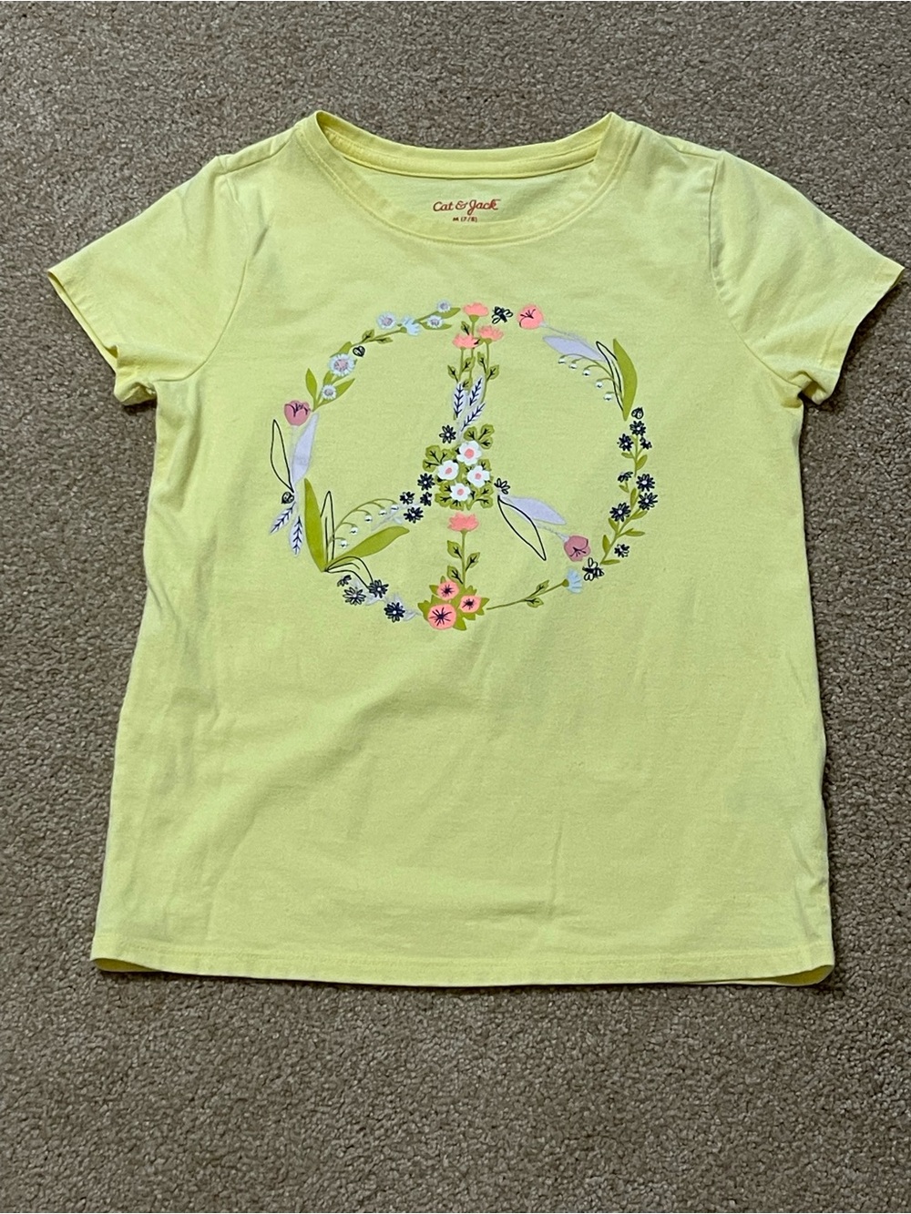 Cat & Jack Yellow Floral Peace Sign Tee, SIZE 7/8